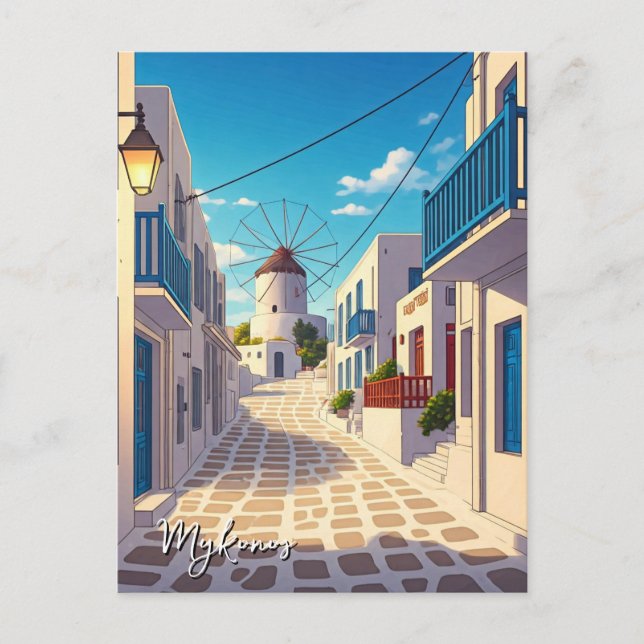 Postal Mykonos Grecia Cicladas Viajes Molino (Anverso)