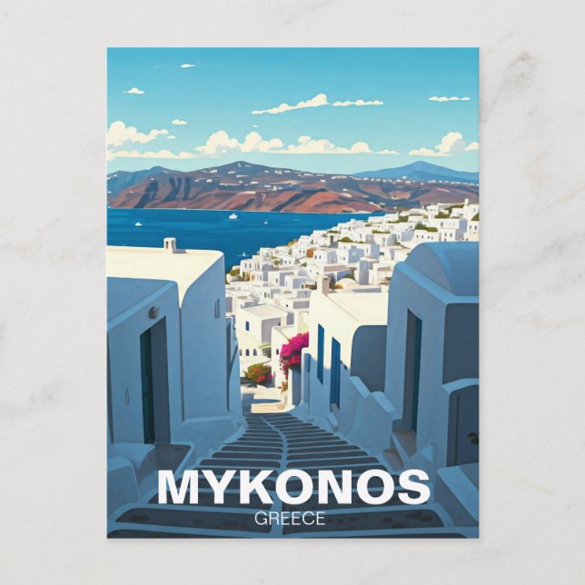 Postal Mykonos Grecia Cíclicas Calle de Viajes (Anverso)