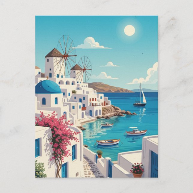 Postal Mykonos Grecia Ciclismo Viajes (Anverso)