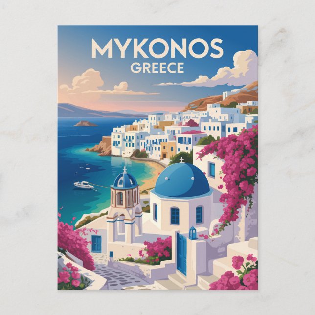 Postal Mykonos Grecia Costa Arte Viaje Vintage (Anverso)
