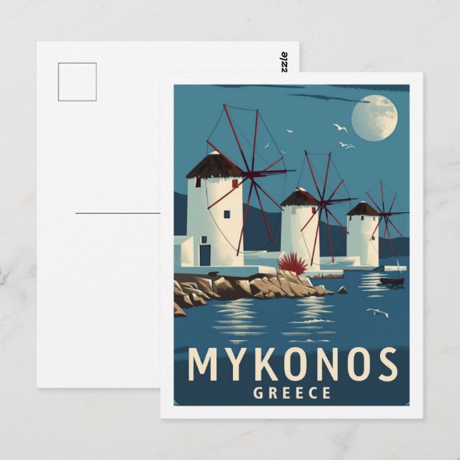 Postal Mykonos Grecia Viaje famoso (Anverso / Reverso)