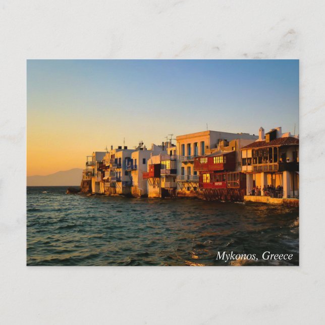Postal Mykonos Little Venice Quater Sunset, Greece (Anverso)
