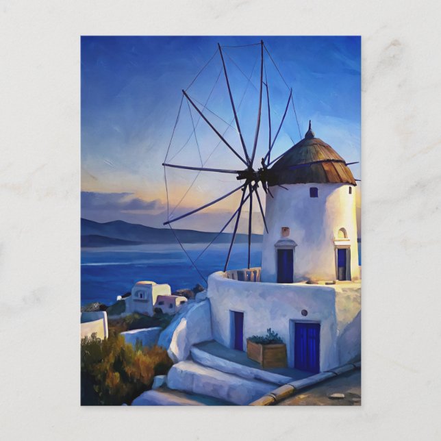 Postal Mykonos, molino de viento de Grecia (Anverso)