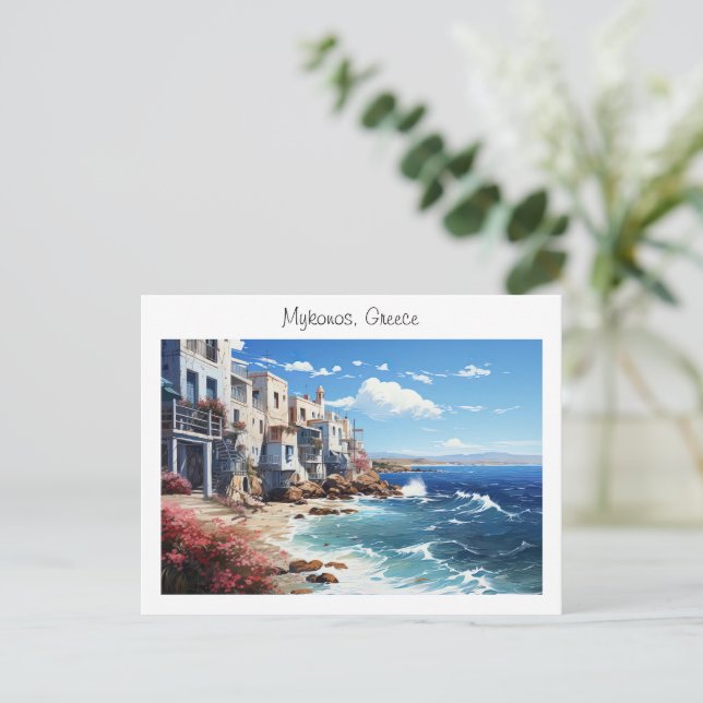 Postal Mykonos pintada en Grecia (Anverso de pie)