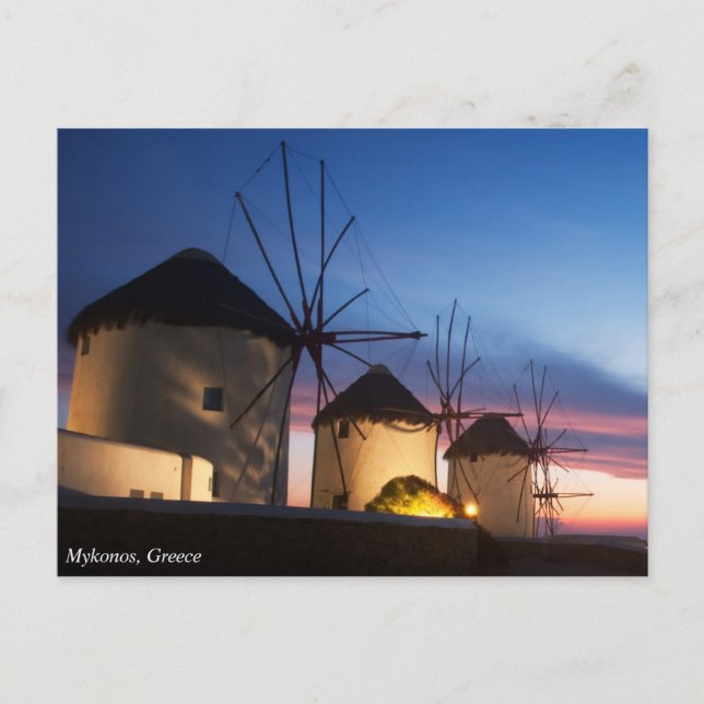 Postal Mykonos Windmill Sunset, Grecia (Anverso)