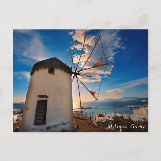 Postal Mykonos Windmill Sunset, Greece (Anverso)
