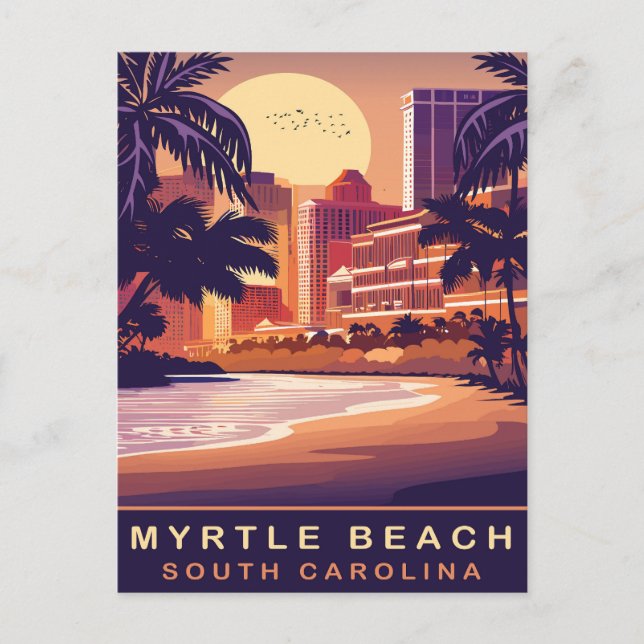 Postal Myrtle Beach, Atardecer, Carolina del Sur, Viajes (Anverso)