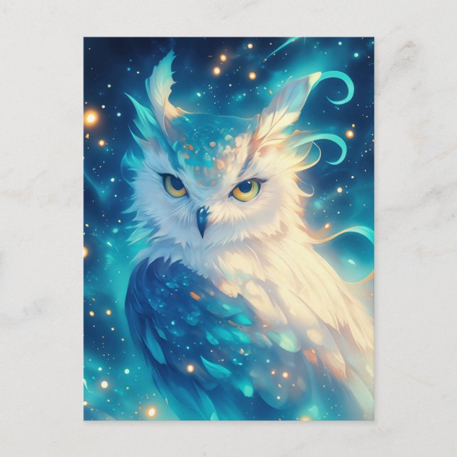 Postal Mystical Blue Owl Starry Portrait (Anverso)