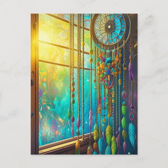 Postal Mystical Dreamcatcher en Window Purple Green (Anverso)