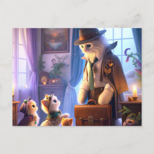 Postal Mystical Kitty va a trabajar