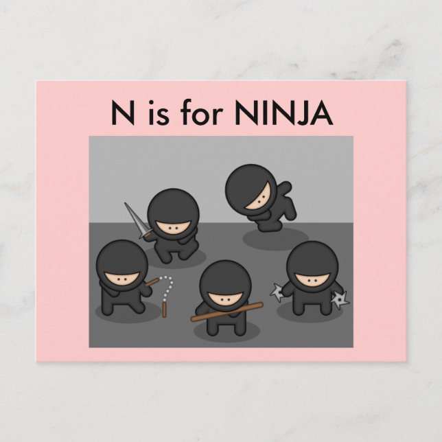Postal "N" es para Ninja Alphabet Flashcard (Anverso)