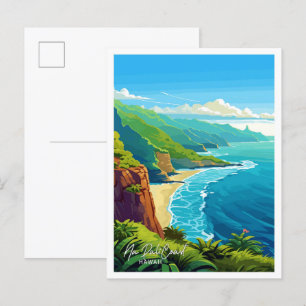 Postal Na Pali Coast Hawaii Viaje Ilustracion Vintage