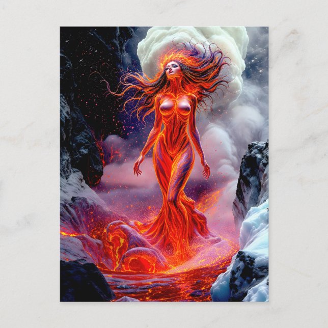Postal "Nacido del Inferno" - Retrato de mujer volcánica (Anverso)