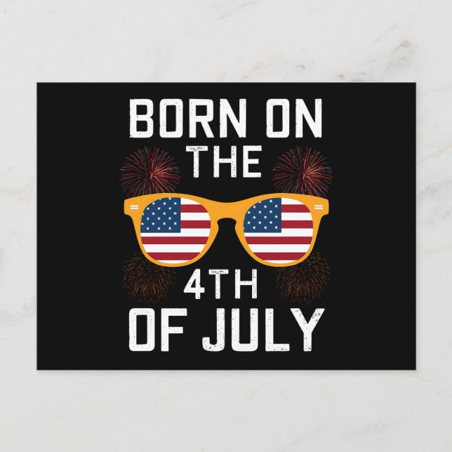 Postal Nacido el 4 de julio de gafas de sol de cumpleaños (Anverso)