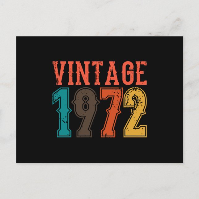 Postal NACIDO EN 1972 Cumpleaños VINTAGE Hombres (Anverso)