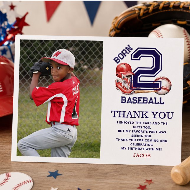 Postal Nacido para el Béisbol | Tema de Deportes Cumpleañ (Born 2 Baseball | Sports Theme Boy’s 2nd Birthday Postcard)