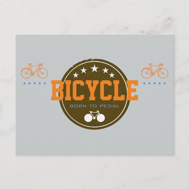 Postal nacido para pedalear temática de bicicletas (Anverso)