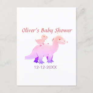 Postal Nacimiento de bebé de dinosaurio azul rosa rojo