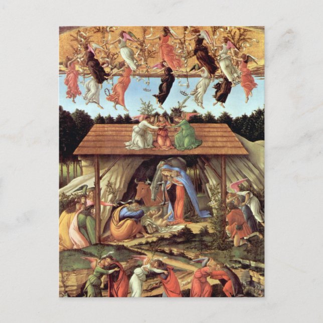 Postal Nacimiento de Cristo por Botticelli, Navidades Nat (Anverso)