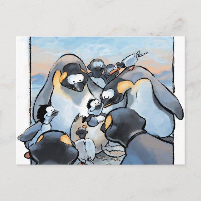 Postal Nacimiento de recién nacido enhorabuena de pingüin (Anverso)