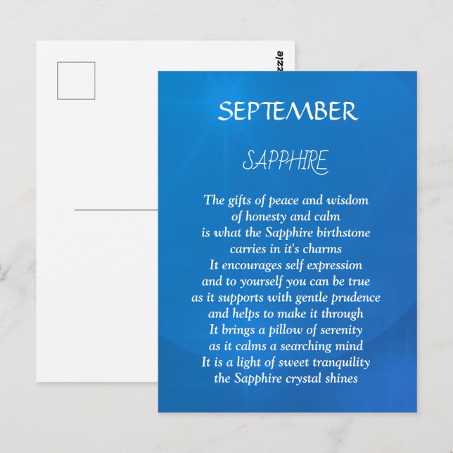 Postal Nacimiento de septiembre Sapphire (Anverso / Reverso)