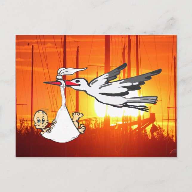 Postal Nacimiento Stork & Baby DIY Postcard (Anverso)