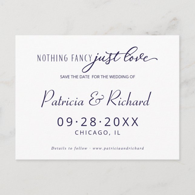 Postal Nada Elegante Solo Boda de Amor Guardar la Fecha (Anverso)