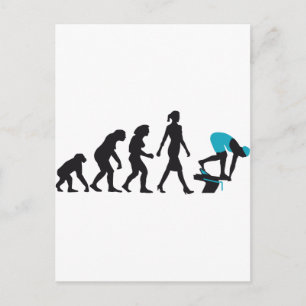 Postal nadador de evolución en bloque de inicio