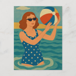 Postal Nadador vintage con pelota de playa