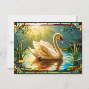 Postal Nadando cisne blanca en un lago