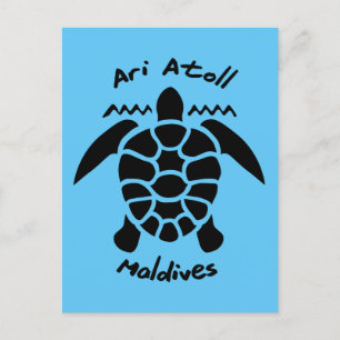 Postal Nadando con tortugas en las Maldivas en el atolón