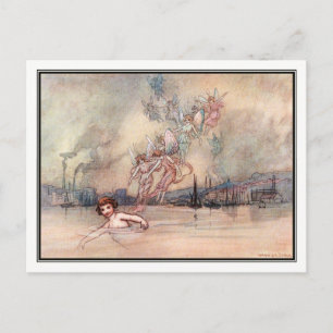 Postal Nadando en la ciudad por Warwick Goble