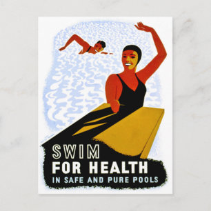 Postal Nadar por salud en piscinas seguras y puras, vinta