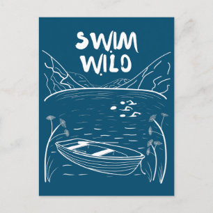 Postal Nadar salvajemente con amigos en el lago cerca del