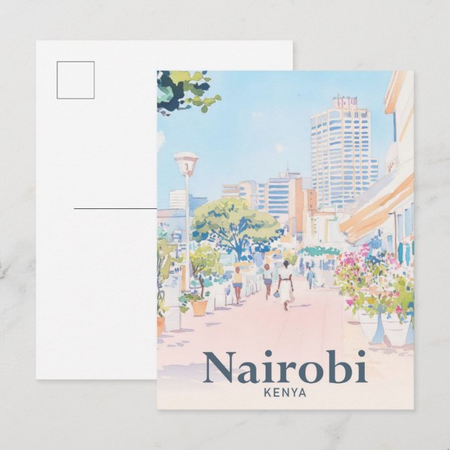 Postal Nairobi Kenya Watercolor Painting Travel (Viajes d (Anverso / Reverso)