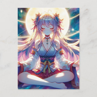 Postal Namaste Anime Chica Meditando