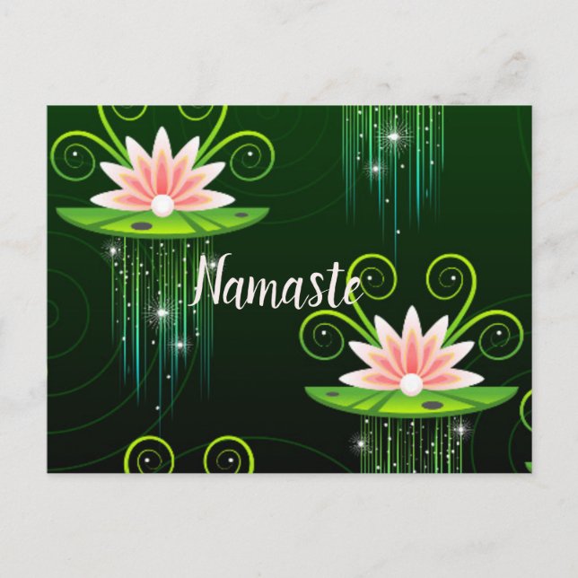 Postal Namaste Pink Lilis y Green Pads Estrellas de chisp (Anverso)