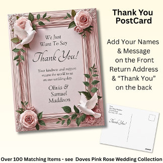 Postal Names & Message on Pink Roses & Doves Wedding