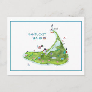 Postal Nantucket Isla pintada a mano