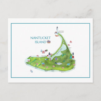 Postal Nantucket Isla pintada a mano