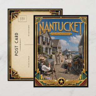 Postal Nantucket Massachusetts Arte Deco Dorado Vintage