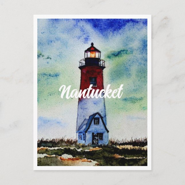 Postal Nantucket Massachusetts Lighthouse Watercolor (Anverso)