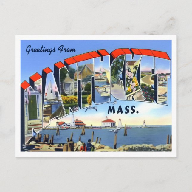 Postal Nantucket, Massachusetts Vintage Big Letters (Anverso)