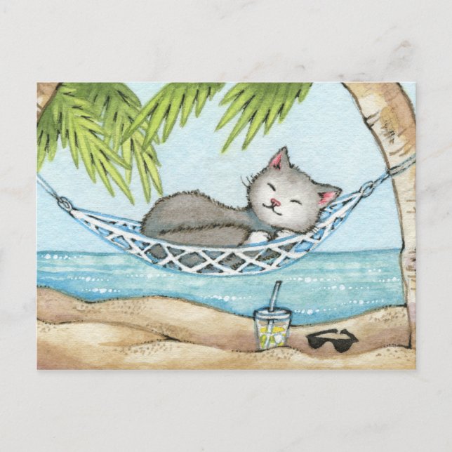 Postal Nap in Paradise - Isla Cute Vacante Arte de Gato (Anverso)