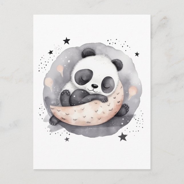 Postal Nap Time Watercolor Bebé Panda Bear (Anverso)