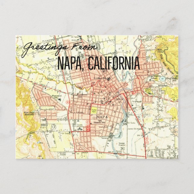 Postal Napa CA Vintage Map 1944 (Anverso)