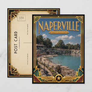 Postal Naperville Illinois Arte Deco Vintage Edad Dorada
