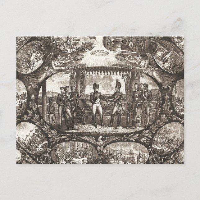 Postal Napoleón Bonaparte y el Zar Alejandro I en Tilsit (Anverso)