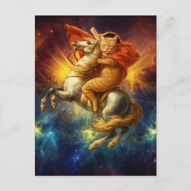Postal Napoleon Cat Riding Horse Through Galaxy           (Anverso)