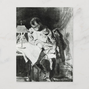 Postal Napoleón estudiando sus mapas por lamplight, c.180